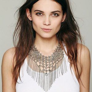 FREE PEOPLE Floral Chain Mail Fringe  Necklace